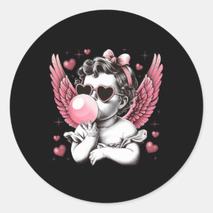 Retro Cupid Valentine Day Cute Vintage Cupid Blowi Classic Round Sticker