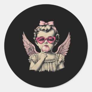 Retro Cupid Valentine Day Cute Vintage Cupid Blowi Classic Round Sticker