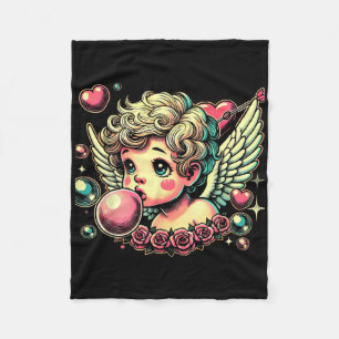 Retro Cupid Valentine Day Cute Vintage Cupid Blowi Fleece Blanket