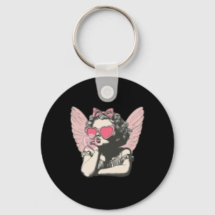Retro Cupid Valentine Day Cute Vintage Cupid Blowi Key Ring