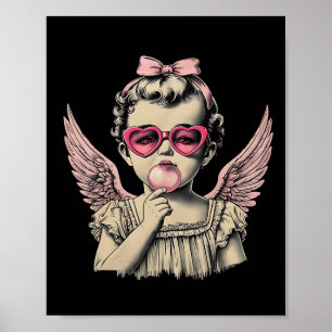 Retro Cupid Valentine Day Cute Vintage Cupid Blowi Poster