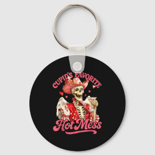 Retro Cupids Favorite Hot Mess Funny Skeleton Vale Key Ring