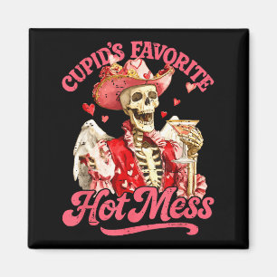 Retro Cupids Favorite Hot Mess Funny Skeleton Vale Magnet