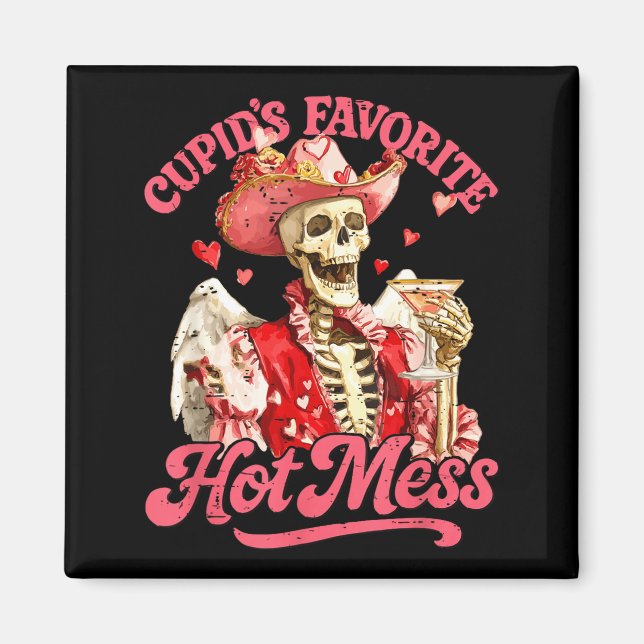 Retro Cupids Favorite Hot Mess Funny Skeleton Vale Magnet (Front)
