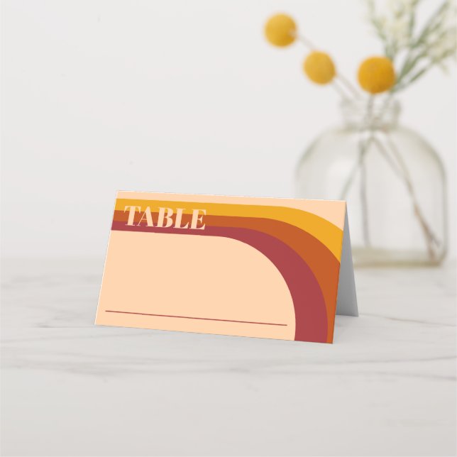Retro Curved Arch Stripe Wedding Place Card (Front)