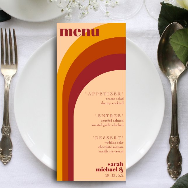 Retro Curved Arch Stripe Wedding Reception Menu (Retro Curved Arch Stripe Wedding Reception Menu)