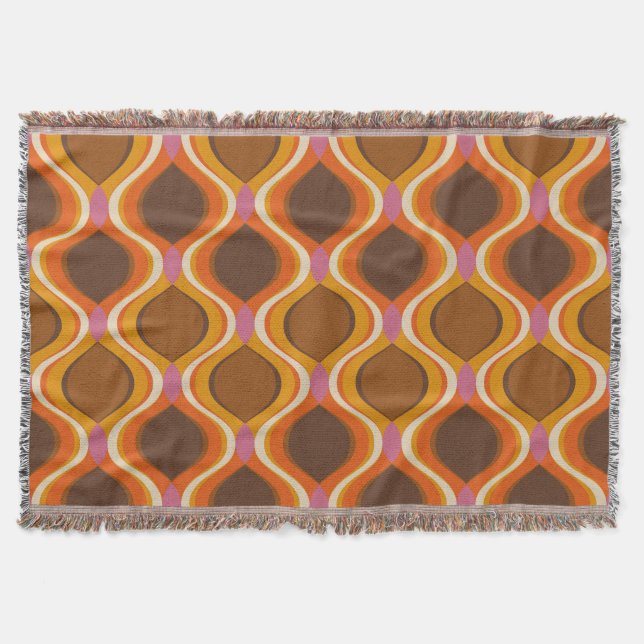 Retro Curves: 60s-70s Wallpaper Texture. Throw Blanket (Front)