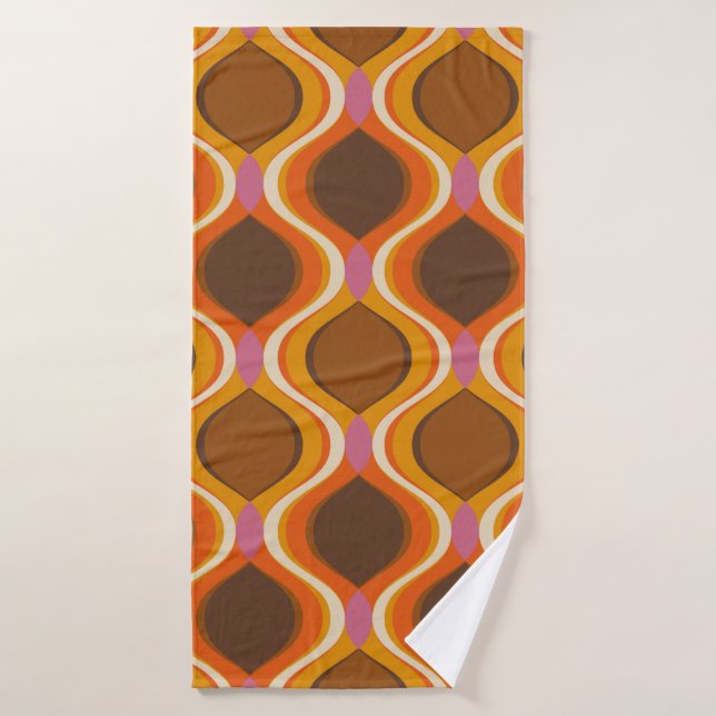 Retro curves seamless pattern. 70s 60s style wallp bath towel (Bath Towel)