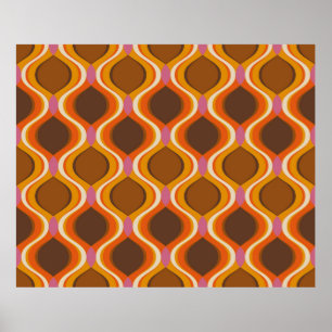 Retro curves seamless pattern. 70s 60s style wallp poster