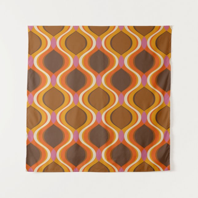Retro curves seamless pattern. 70s 60s style wallp tapestry (Front)