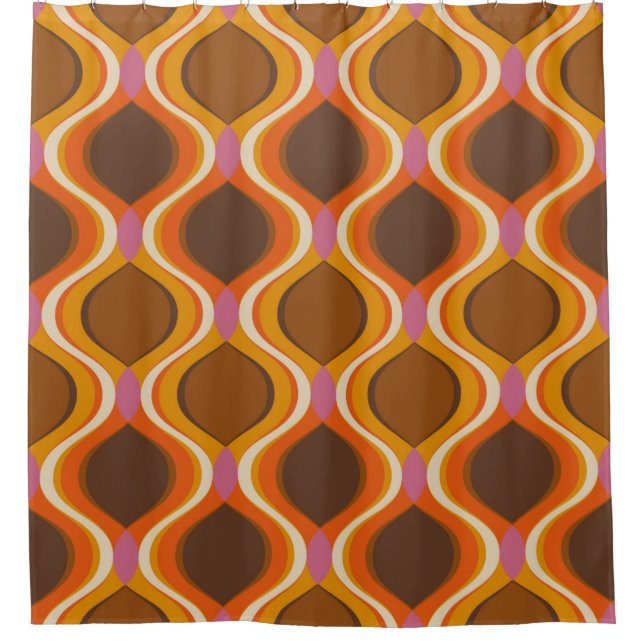 Retro curves tubes pattern. 70s 60s style wallp shower curtain (Front)