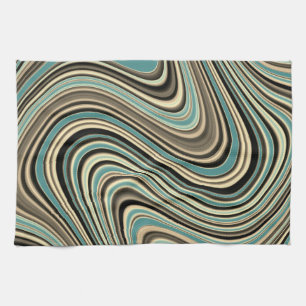 Retro Curvy Abstract Shapes Tea Towel