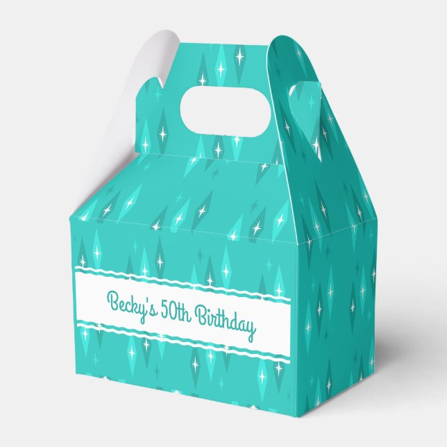 Retro Custom Birthday Party Turquoise Favour Box (Front Side)