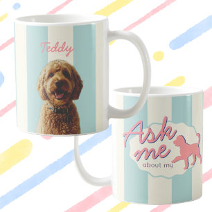 Retro Custom Dog Photo & Name Pastel Stripe Coffee Mug