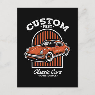 Retro Custom Fest Sports Car Design Postcard