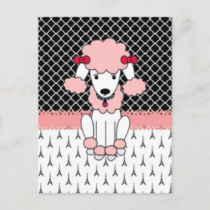 Retro custom girly diva pink Paris Poodle Postcard