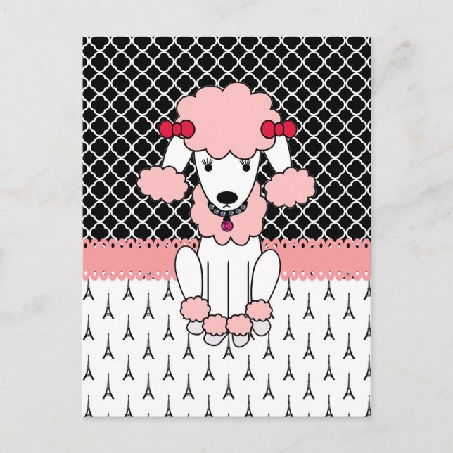 Retro custom girly diva pink Paris Poodle Postcard (Front)