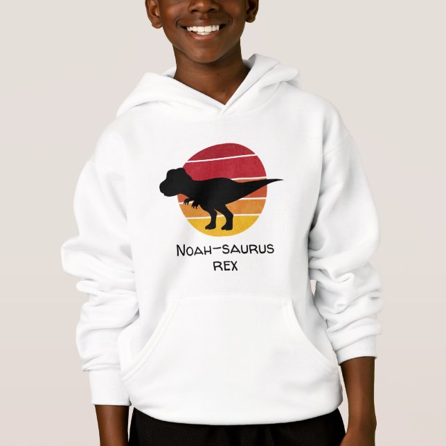 Retro custom name t rex cartoon black dino kids (Front)