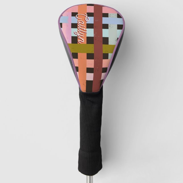 Retro CUSTOM Name Woven Roller Stripes Golf Head Cover (Front)