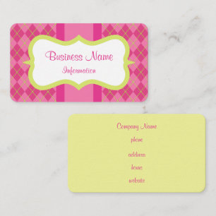 Retro Custom Pink Lime Argyle Business Cards