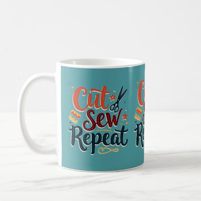Retro "Cut Sew Repeat" Sewing Lover Design Coffee Mug (Left)