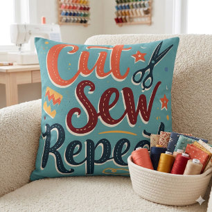 Retro "Cut Sew Repeat" Sewing Lover Design Cushion