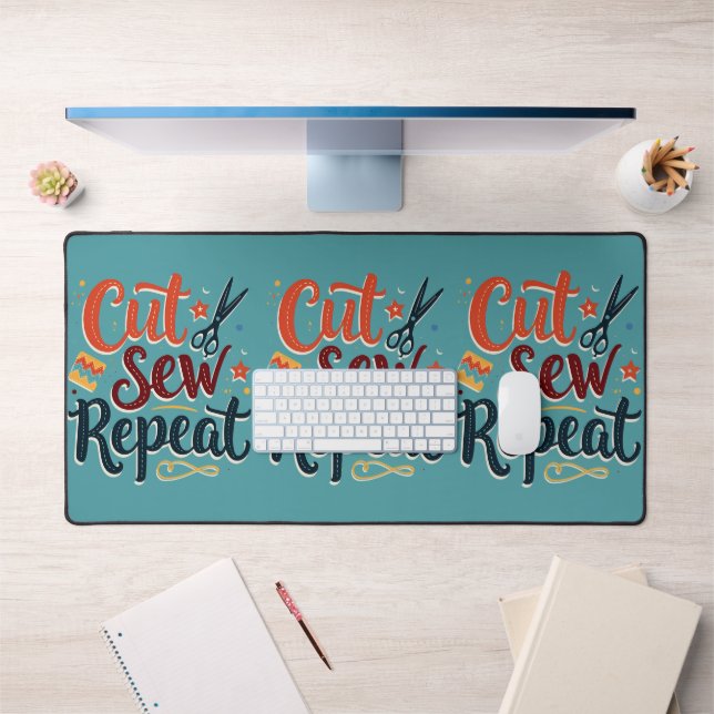 Retro "Cut Sew Repeat" Sewing Lover Design Desk Mat (Office 1)