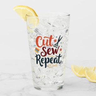 Retro "Cut Sew Repeat" Sewing Lover Design Glass
