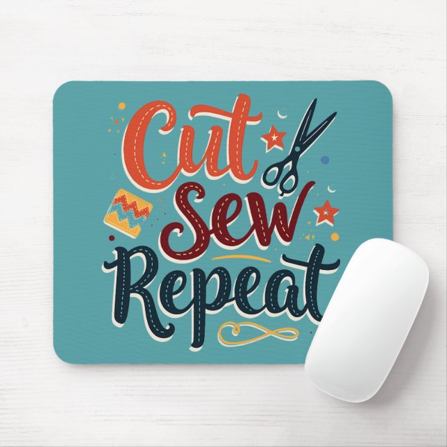 Retro "Cut Sew Repeat" Sewing Lover Design Mouse Pad (With Mouse)