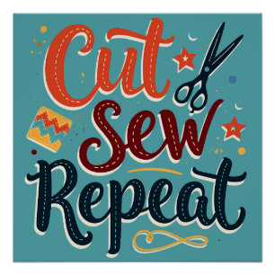 Retro "Cut Sew Repeat" Sewing Lover Design Poster