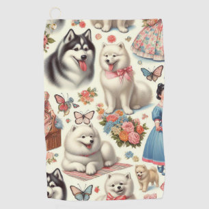 Retro Cute American Eskimo Seamless Golf Towel