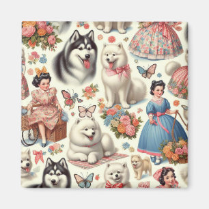 Retro Cute American Eskimo Seamless Magnet