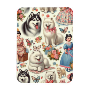 Retro Cute American Eskimo Seamless Magnet