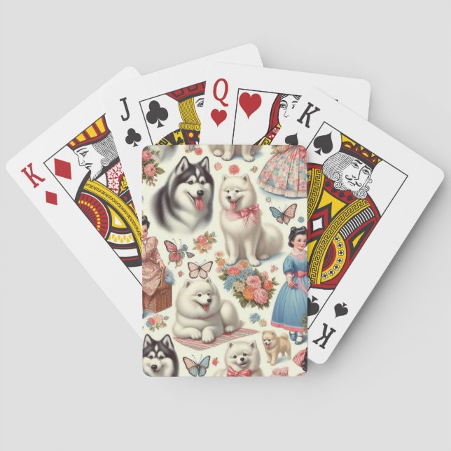 Retro Cute American Eskimo Seamless Playing Cards (Back)