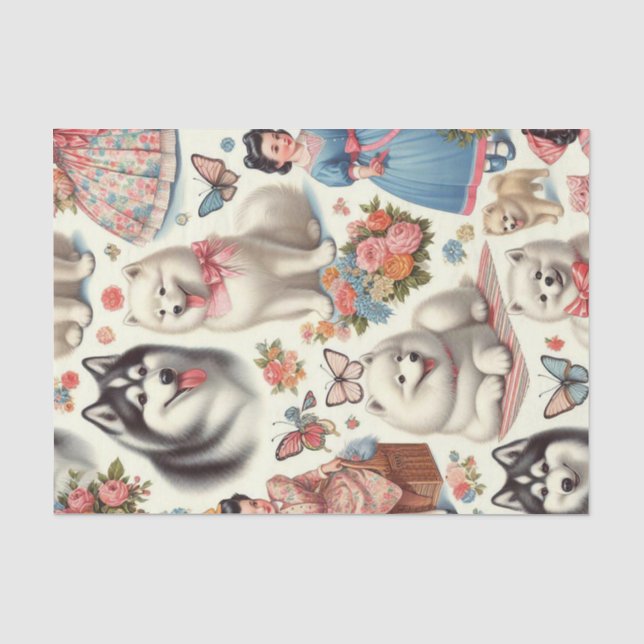 Retro Cute American Eskimo Seamless Tissue Paper (Front)