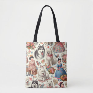 Retro Cute American Eskimo Seamless Tote Bag