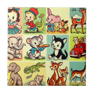 Retro Cute Animals Comics Ceramic Tile