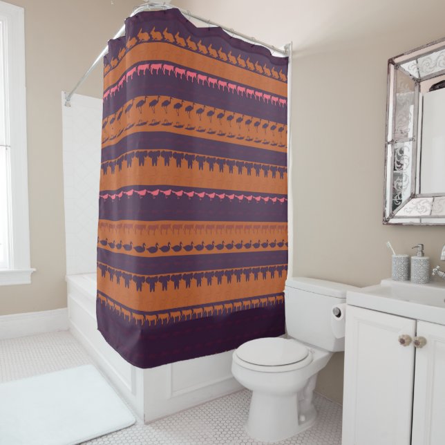 Retro Cute Animals Pattern #2 Shower Curtain (In Situ)