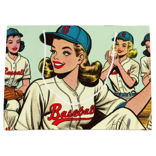 Retro Cute Baseball Girls Comics Large Gift Bag