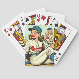 Retro Cute Baseball Girls Comics Playing Cards