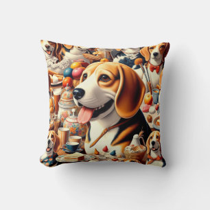 Retro Cute Beagle Illustration Cushion