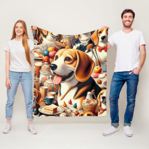 Retro Cute Beagle Illustration Fleece Blanket