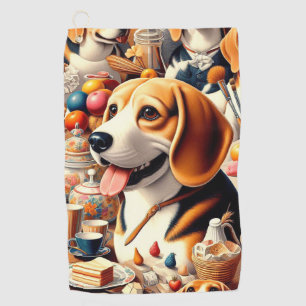 Retro Cute Beagle Illustration Golf Towel