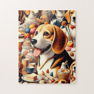 Retro Cute Beagle Illustration Jigsaw Puzzle