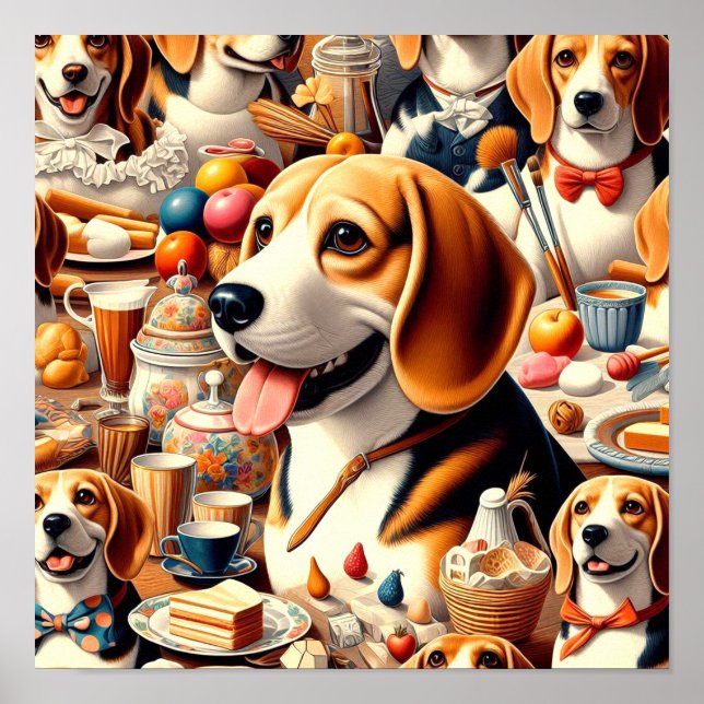 Retro Cute Beagle Illustration Poster (Front)