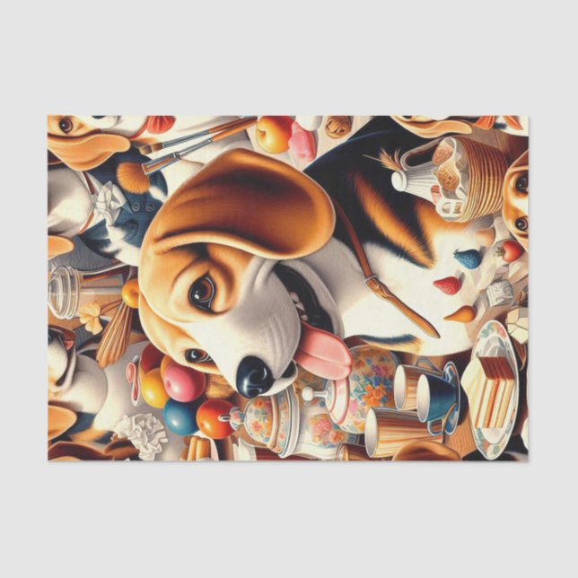 Retro Cute Beagle Illustration Tissue Paper (Front)