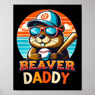Retro Cute Beaver Daddy Bysebyll Vintage Animal Sp Poster