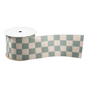 Retro Cute Blue Gray Checkered Pattern Wedding Satin Ribbon