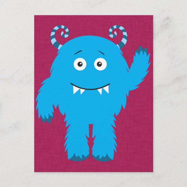 Retro Cute Blue Monster Postcard (Front)
