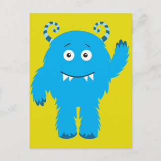 Retro Cute Blue Monster Postcard